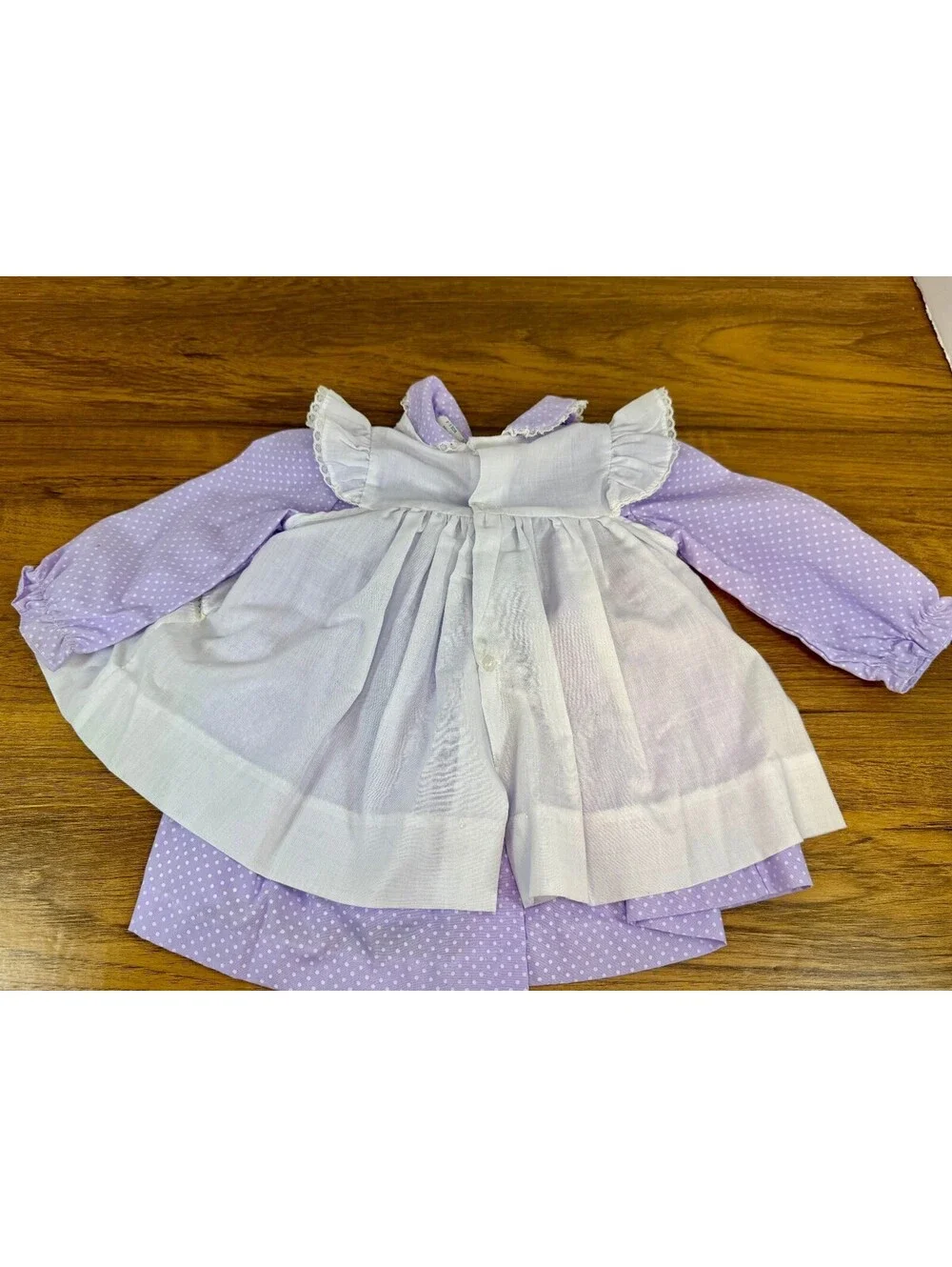 Vintage Tiny Tots Baby Girl Dress Set 6-9M Purple Polka Dot Embroidered Pinafore